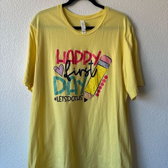 First day of School T shirt size 2XL Happy First Day #Let’s do this Yellow - Picture 1 of 8